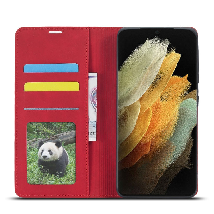For Samsung Galaxy S21 Ultra 5G Forwenw Dream Series Oil Edge Strong Magnetism Horizontal Flip Leather Case with Holder & Card Slots & Wallet & Photo Frame(Red)