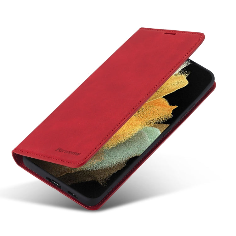 For Samsung Galaxy S21 Ultra 5G Forwenw Dream Series Oil Edge Strong Magnetism Horizontal Flip Leather Case with Holder & Card Slots & Wallet & Photo Frame(Red)