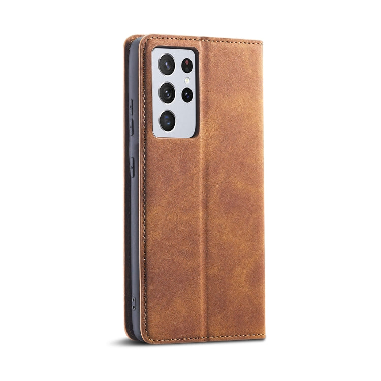 For Samsung Galaxy S21 Ultra 5G Forwenw Dream Series Oil Edge Strong Magnetism Horizontal Flip Leather Case with Holder & Card Slots & Wallet & Photo Frame(Brown)