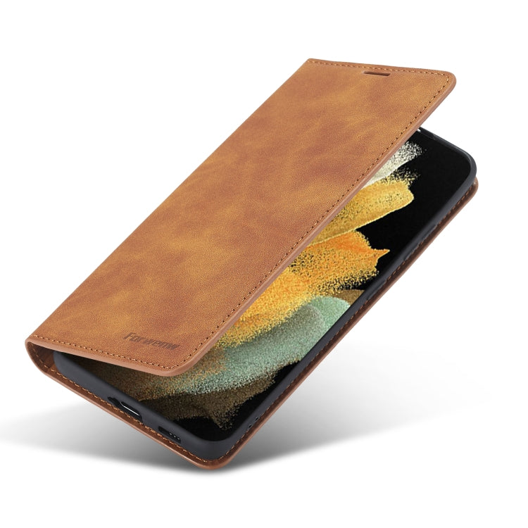 For Samsung Galaxy S21 Ultra 5G Forwenw Dream Series Oil Edge Strong Magnetism Horizontal Flip Leather Case with Holder & Card Slots & Wallet & Photo Frame(Brown)
