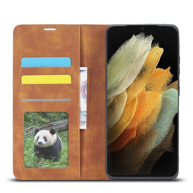 For Samsung Galaxy S21 Ultra 5G Forwenw Dream Series Oil Edge Strong Magnetism Horizontal Flip Leather Case with Holder & Card Slots & Wallet & Photo Frame(Brown)