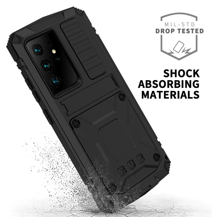 For Samsung Galaxy S21 Ultra 5G R-JUST Shockproof Waterproof Dust-proof Metal + Silicone Protective Case with Holder(Black)