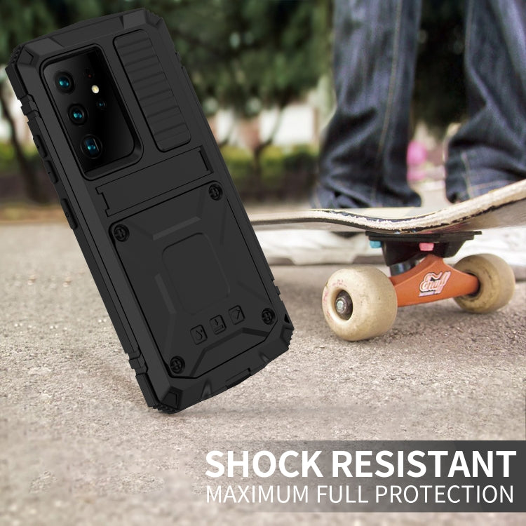 For Samsung Galaxy S21 Ultra 5G R-JUST Shockproof Waterproof Dust-proof Metal + Silicone Protective Case with Holder(Black)