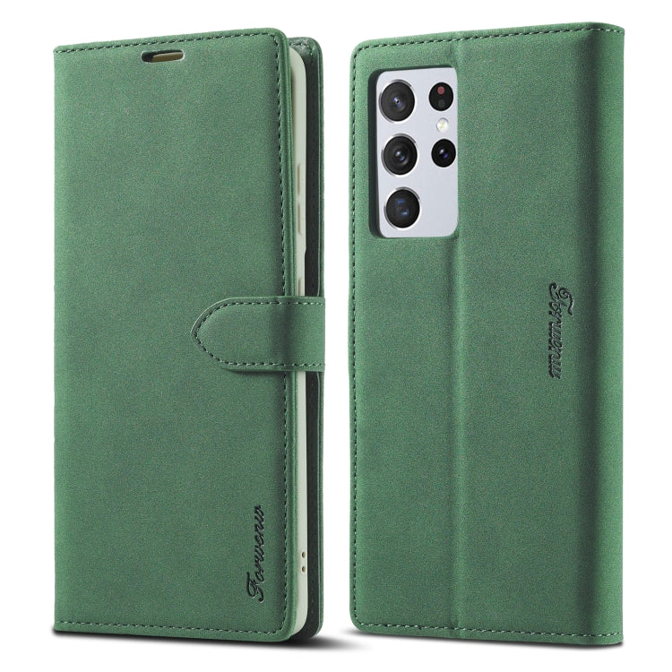 For Samsung Galaxy S21 Ultra 5G Forwenw F1 Series Matte Strong Magnetism Horizontal Flip Leather Case with Holder & Card Slots & Wallet & Photo Frame(Green)