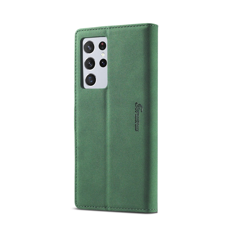 For Samsung Galaxy S21 Ultra 5G Forwenw F1 Series Matte Strong Magnetism Horizontal Flip Leather Case with Holder & Card Slots & Wallet & Photo Frame(Green)
