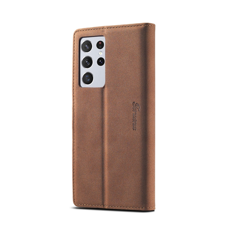 For Samsung Galaxy S21 Ultra 5G Forwenw F1 Series Matte Strong Magnetism Horizontal Flip Leather Case with Holder & Card Slots & Wallet & Photo Frame(Brown)