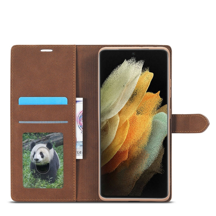 For Samsung Galaxy S21 Ultra 5G Forwenw F1 Series Matte Strong Magnetism Horizontal Flip Leather Case with Holder & Card Slots & Wallet & Photo Frame(Brown)