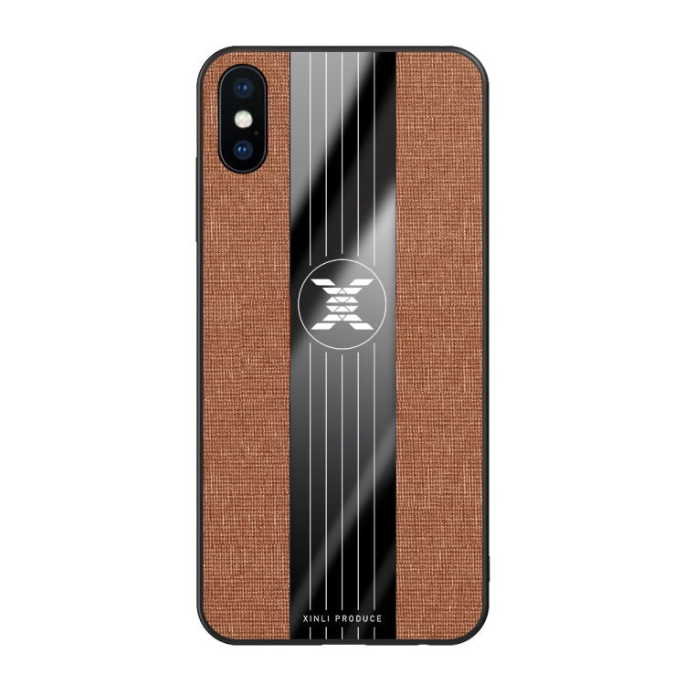 For iPhone XS Max XINLI Stitching Cloth Texture Shockproof TPU Protective Case(Brown)