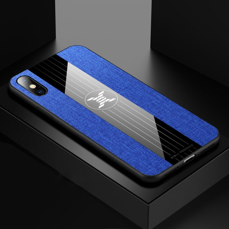 For iPhone XS Max XINLI Stitching Cloth Texture Shockproof TPU Protective Case(Blue)