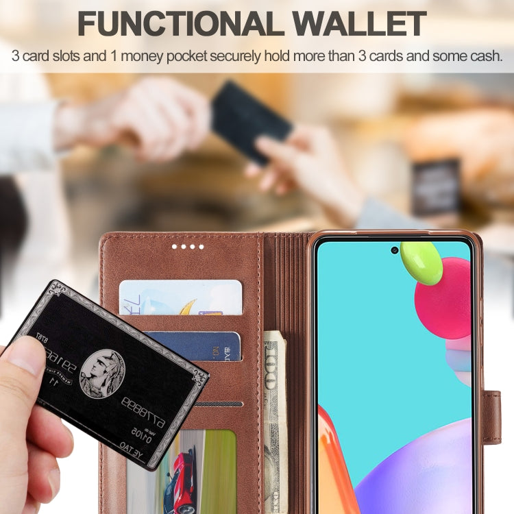 For Samsung Galaxy A52 5G / 4G LC.IMEEKE Calf Texture Horizontal Flip Leather Case with Holder & Card Slots & Wallet(Brown)