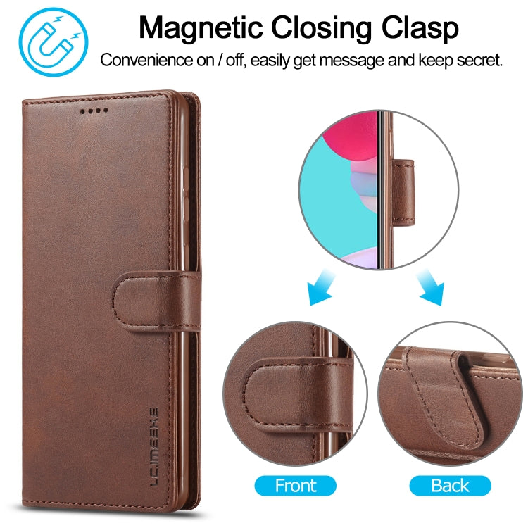 For Samsung Galaxy A52 5G / 4G LC.IMEEKE Calf Texture Horizontal Flip Leather Case with Holder & Card Slots & Wallet(Brown)