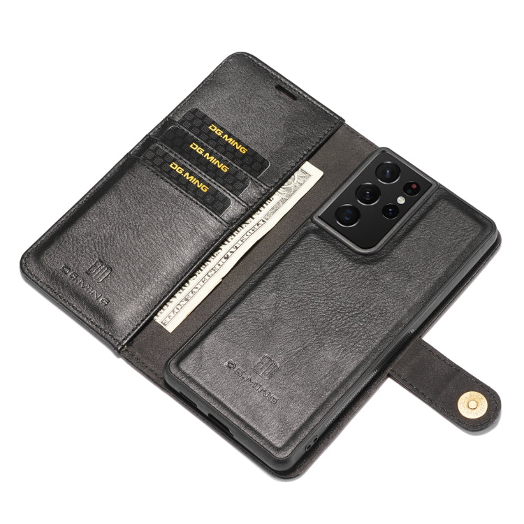 For Samsung Galaxy S21 Ultra 5G DG.MING Crazy Horse Texture Flip Detachable Magnetic Leather Case with Holder & Card Slots & Wallet(Black)
