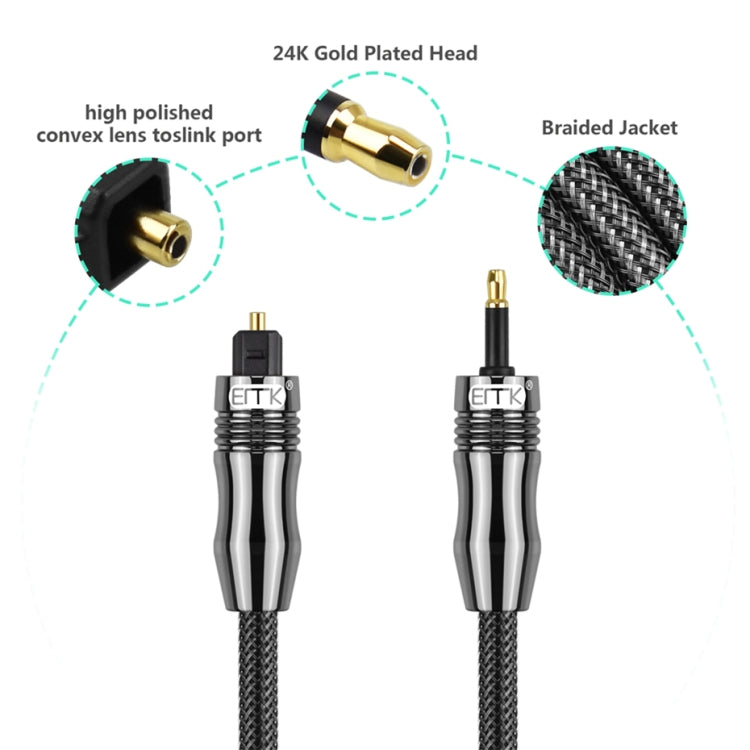 EMK OD6.0mm 3.5mm Digital Sound Toslink to Mini Toslink Digital Optical Audio Cable, Length:5m