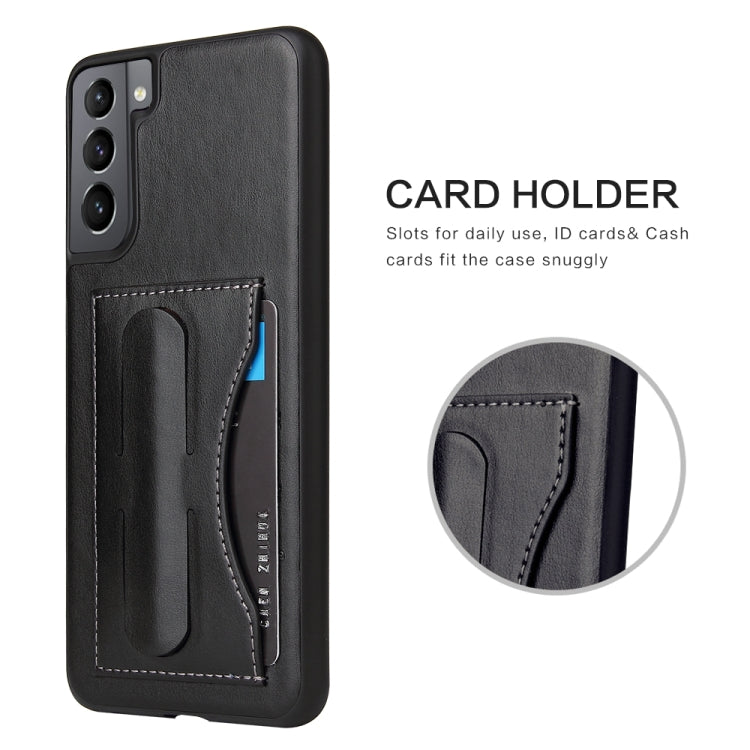 For Samsung Galaxy S21+ 5G Fierre Shann Full Coverage Protective Leather Case with Holder & Card Slot(Black)