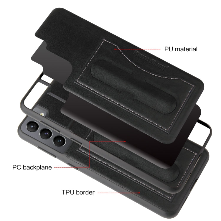 For Samsung Galaxy S21+ 5G Fierre Shann Full Coverage Protective Leather Case with Holder & Card Slot(Black)