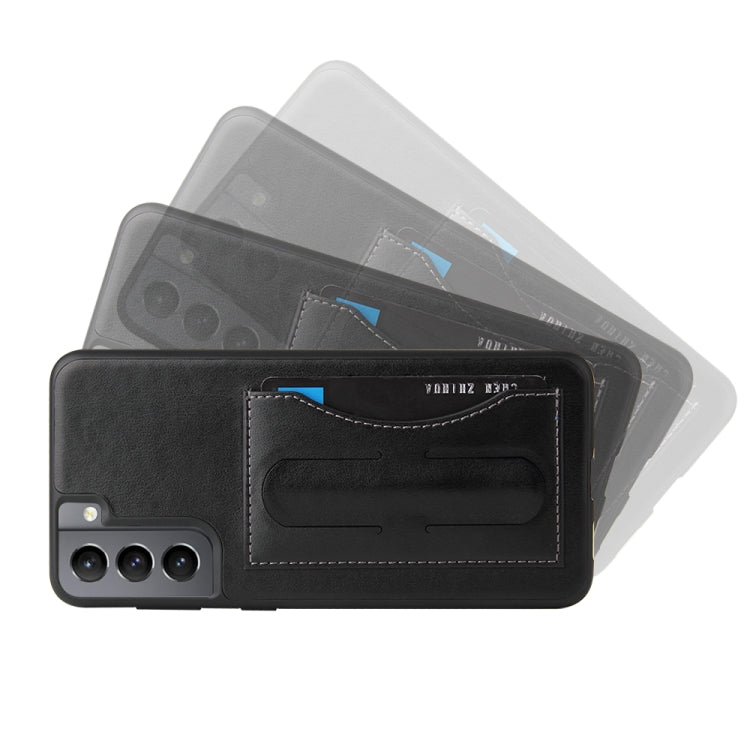 For Samsung Galaxy S21+ 5G Fierre Shann Full Coverage Protective Leather Case with Holder & Card Slot(Black)
