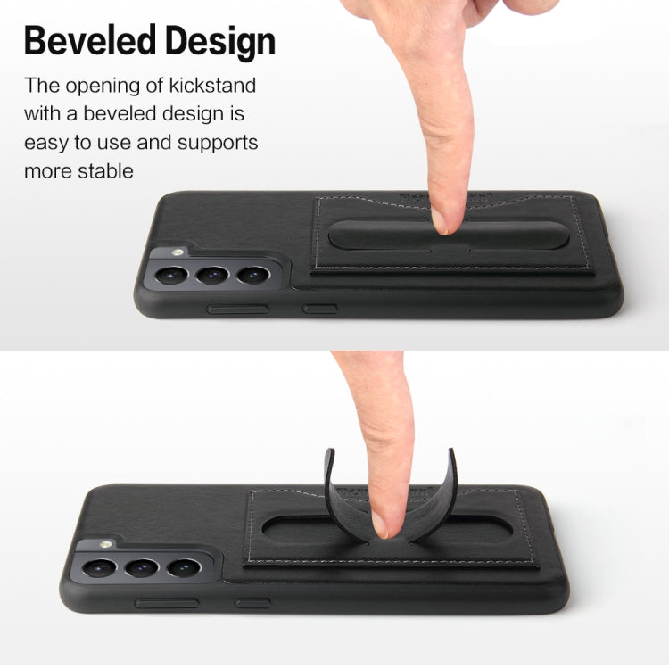 For Samsung Galaxy S21+ 5G Fierre Shann Full Coverage Protective Leather Case with Holder & Card Slot(Black)