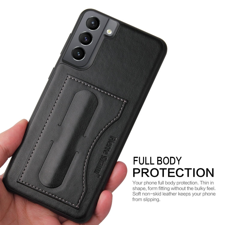 For Samsung Galaxy S21+ 5G Fierre Shann Full Coverage Protective Leather Case with Holder & Card Slot(Black)