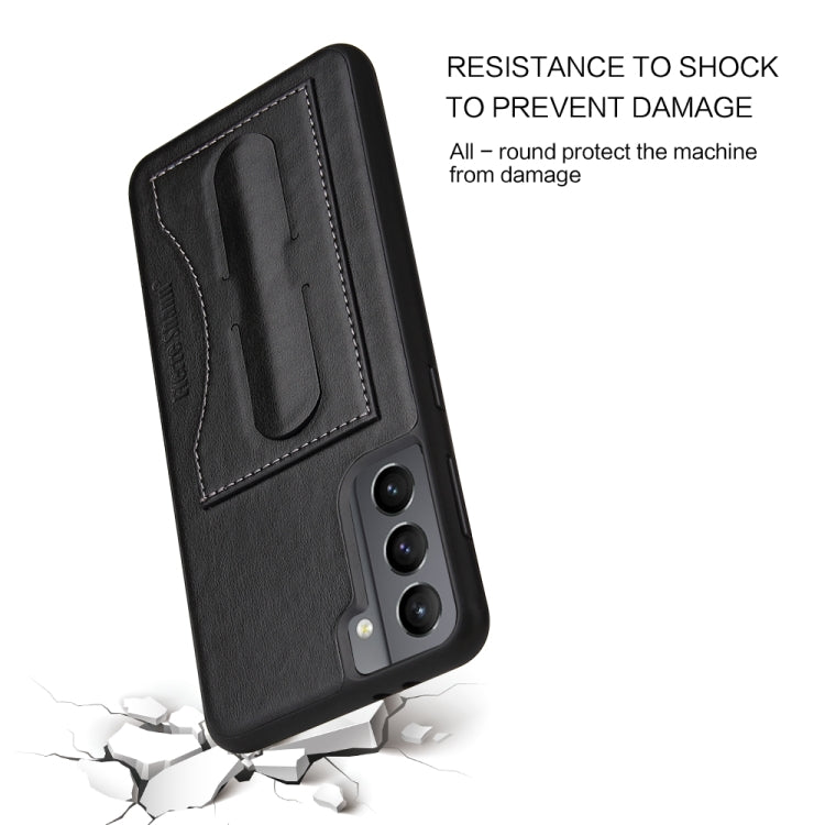 For Samsung Galaxy S21+ 5G Fierre Shann Full Coverage Protective Leather Case with Holder & Card Slot(Black)