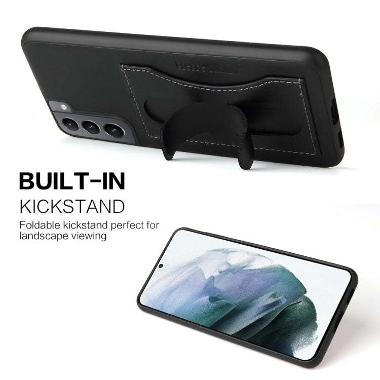 For Samsung Galaxy S21+ 5G Fierre Shann Full Coverage Protective Leather Case with Holder & Card Slot(Black)