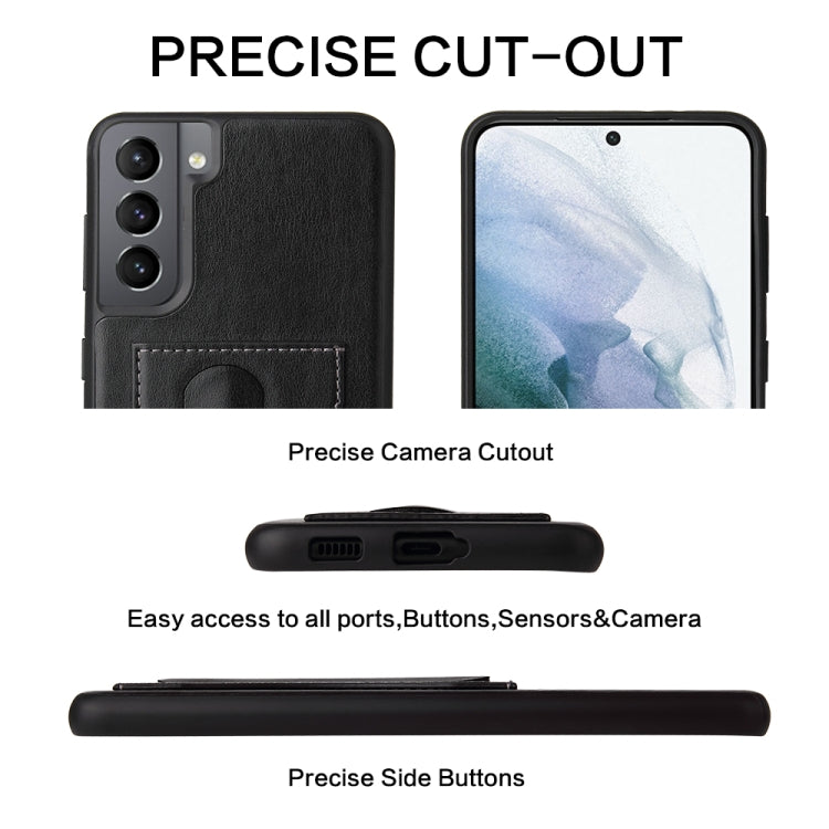 For Samsung Galaxy S21+ 5G Fierre Shann Full Coverage Protective Leather Case with Holder & Card Slot(Black)