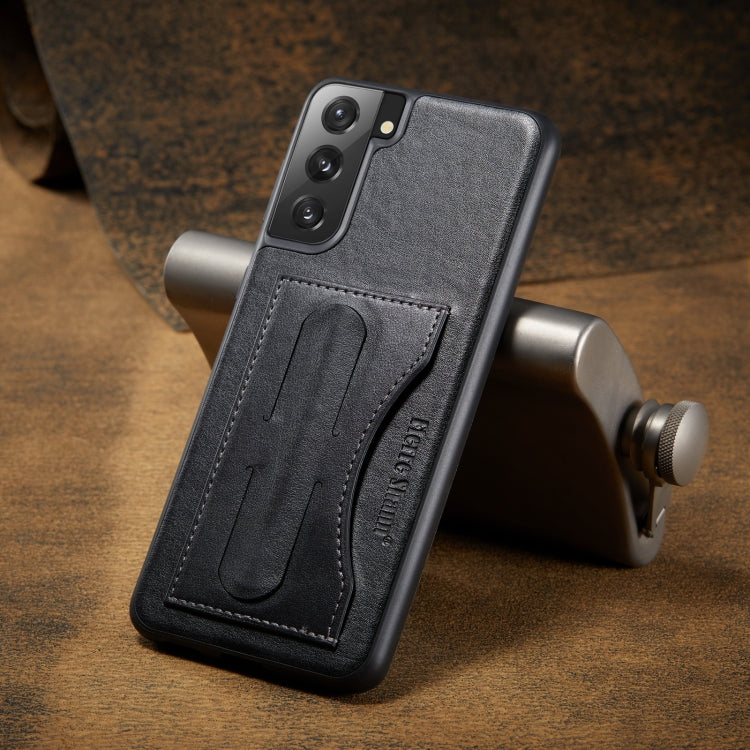 For Samsung Galaxy S21+ 5G Fierre Shann Full Coverage Protective Leather Case with Holder & Card Slot(Black)