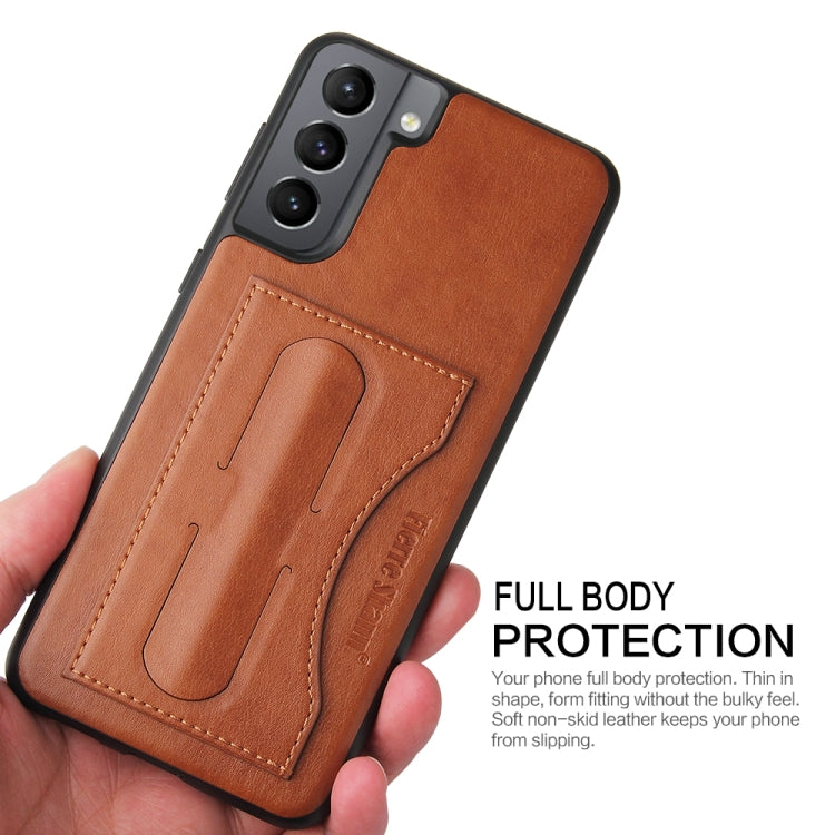 For Samsung Galaxy S21+ 5G Fierre Shann Full Coverage Protective Leather Case with Holder & Card Slot(Brown)