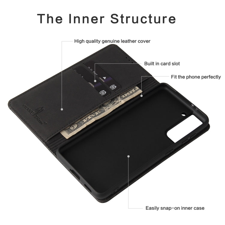 For Samsung Galaxy S21+ 5G Fierre Shann Crocodile Texture Magnetic Horizontal Flip Genuine Leather Case with Holder & Card Slot(Black)
