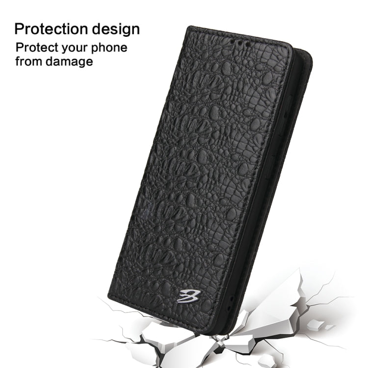 For Samsung Galaxy S21+ 5G Fierre Shann Crocodile Texture Magnetic Horizontal Flip Genuine Leather Case with Holder & Card Slot(Black)