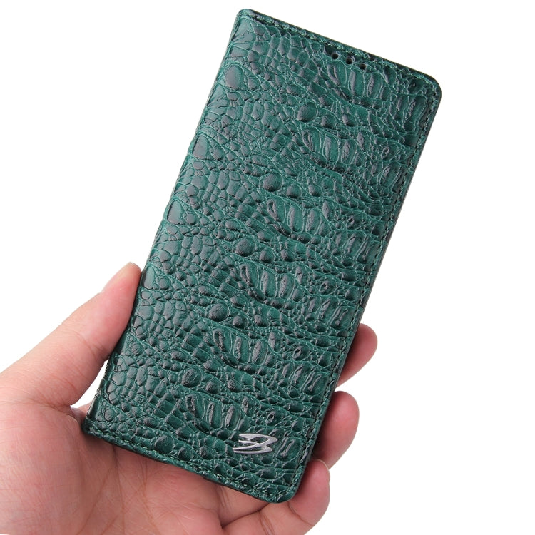 For Samsung Galaxy S21+ 5G Fierre Shann Crocodile Texture Magnetic Horizontal Flip Genuine Leather Case with Holder & Card Slot(Green)