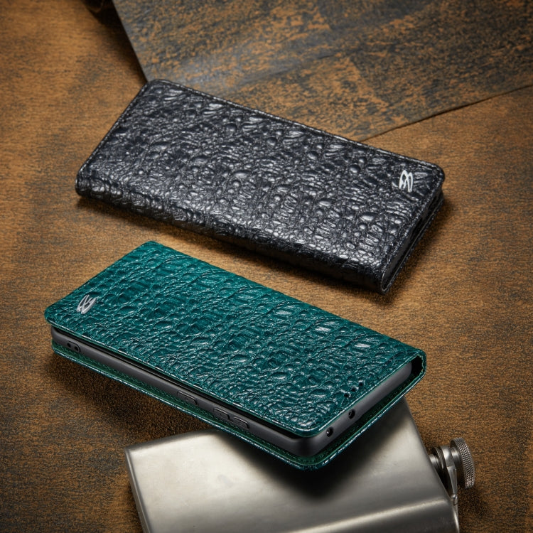 For Samsung Galaxy S21+ 5G Fierre Shann Crocodile Texture Magnetic Horizontal Flip Genuine Leather Case with Holder & Card Slot(Green)