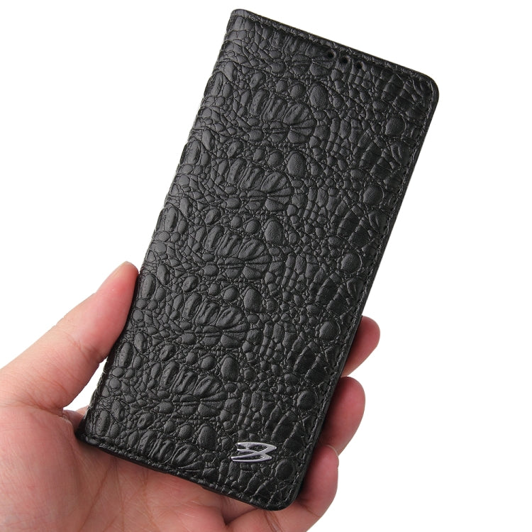 For Samsung Galaxy S21 Ultra 5G Fierre Shann Crocodile Texture Magnetic Horizontal Flip Genuine Leather Case with Holder & Card Slot(Black)