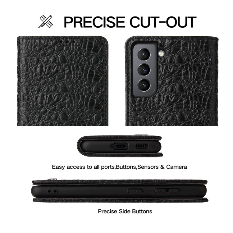 For Samsung Galaxy S21 Ultra 5G Fierre Shann Crocodile Texture Magnetic Horizontal Flip Genuine Leather Case with Holder & Card Slot(Black)