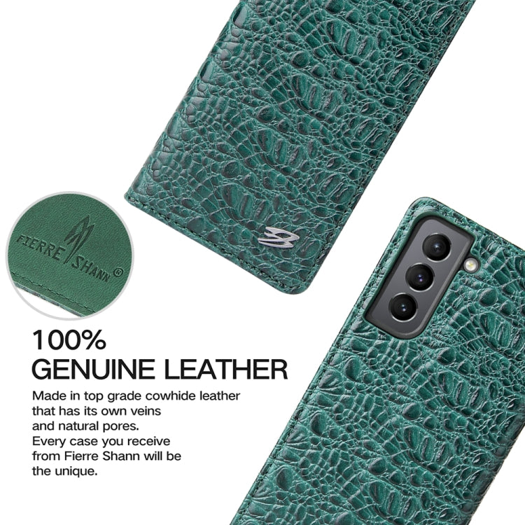 For Samsung Galaxy S21 Ultra 5G Fierre Shann Crocodile Texture Magnetic Horizontal Flip Genuine Leather Case with Holder & Card Slot(Green)
