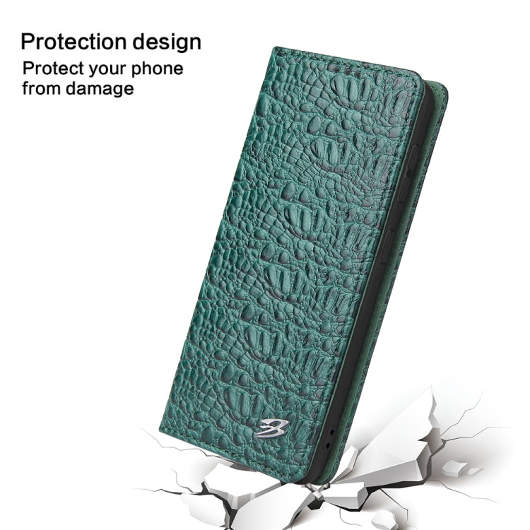 For Samsung Galaxy S21 Ultra 5G Fierre Shann Crocodile Texture Magnetic Horizontal Flip Genuine Leather Case with Holder & Card Slot(Green)