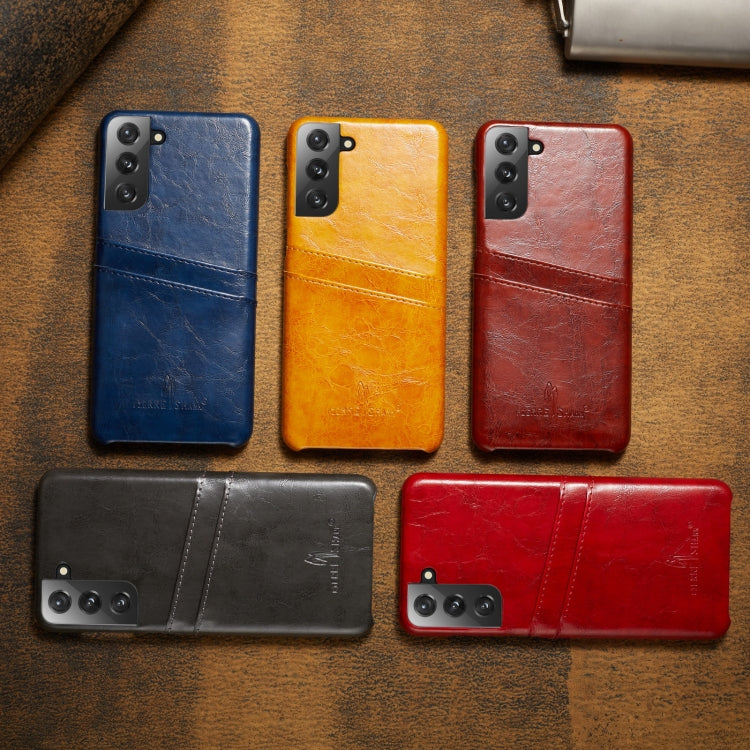 For Samsung Galaxy S21+ 5G Fierre Shann Oil Wax Texture Leather Back Cover Case(Grey)