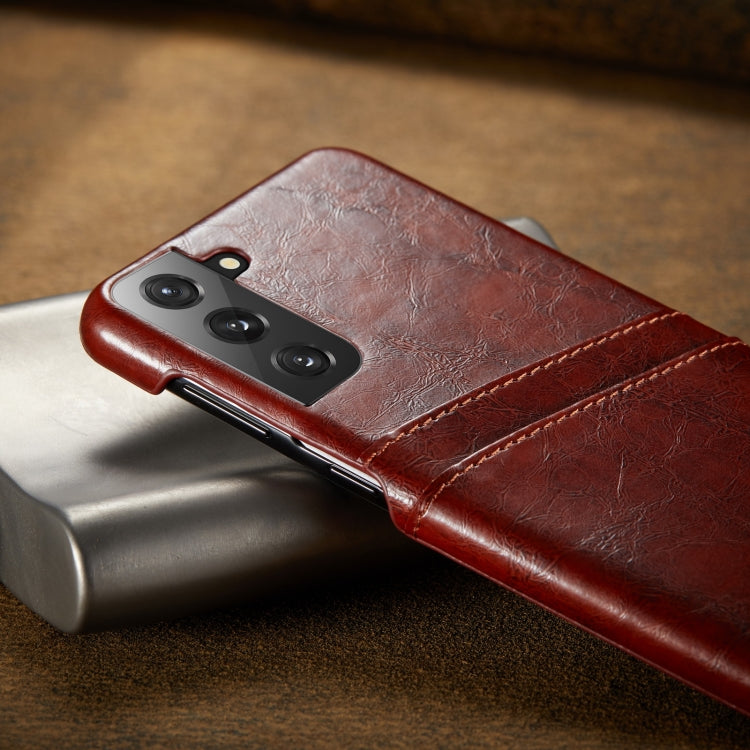 For Samsung Galaxy S21+ 5G Fierre Shann Oil Wax Texture Leather Back Cover Case(Red)