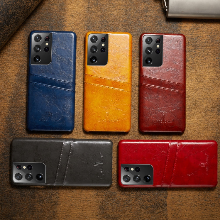 For Samsung Galaxy S21 Ultra 5G Fierre Shann Oil Wax Texture Leather Back Cover Case(Grey)