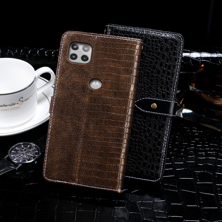 For Motorola One 5G Ace idewei Crocodile Texture Horizontal Flip Leather Case with Holder & Card Slots & Wallet(Dark Brown)
