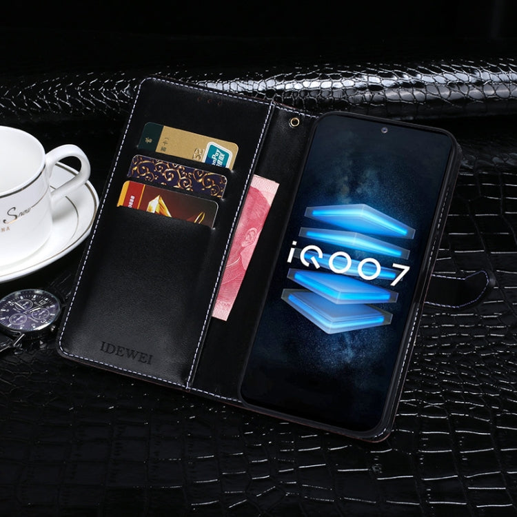 For vivo iQOO 7 idewei Crocodile Texture Horizontal Flip Leather Case with Holder & Card Slots & Wallet(Dark Blue)