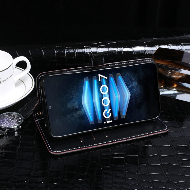 For vivo iQOO 7 idewei Crocodile Texture Horizontal Flip Leather Case with Holder & Card Slots & Wallet(Dark Blue)
