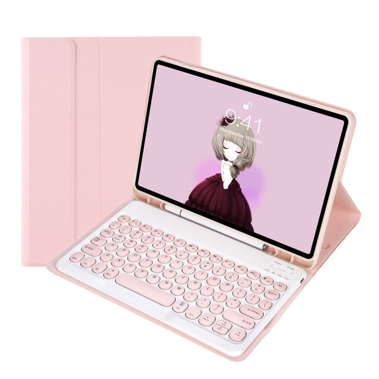 YT11B Detachable Candy Color Skin Feel Texture Round Keycap Bluetooth Keyboard Leather Case For iPad Air 4 2020 / Air 5 2022 / Pro 11 inch 2022 / 2021 / 2020 / 2018(White Ice), For iPad Air 11 2024 / 2025 / Air 4 10.9 2020 / Air 5 10.9 2022            ...