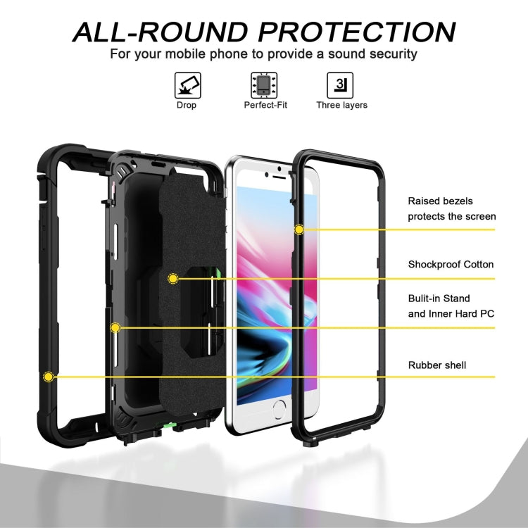 PC + Rubber 3-layers Shockproof Protective Case with Rotating Holder, For iPhone 8 Plus / 7 Plus, For iPhone 11