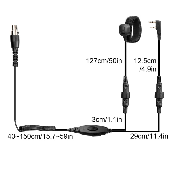 RETEVIS EH050K 2 Pin Adjustable Volume Noise Reduction Aviation Headphone Microphone with Finger PTT, EH050K