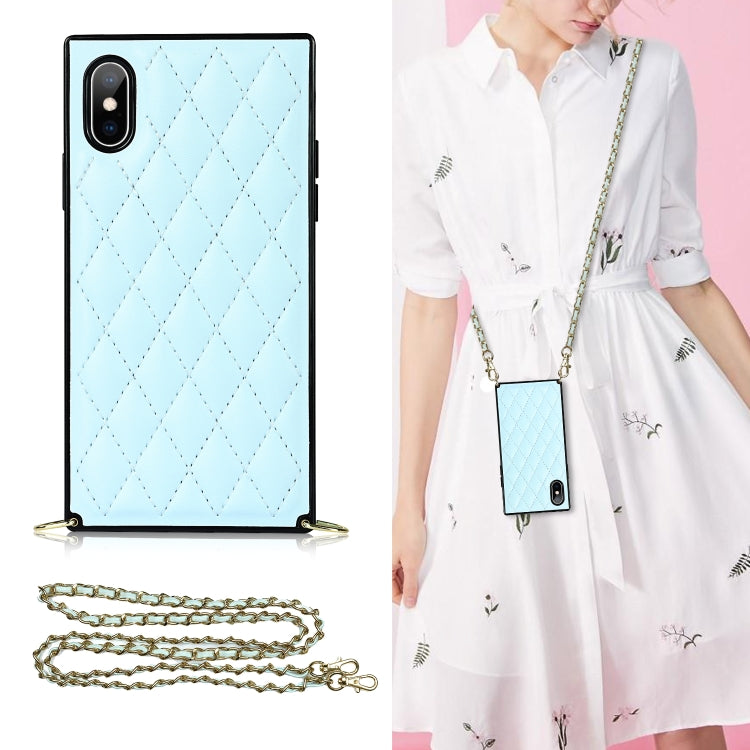 Elegant Rhombic Pattern Microfiber Leather +TPU Shockproof Case with Crossbody Strap Chain, For iPhone SE 2022 / SE 2020 / 8 / 7, For iPhone 8 Plus / 7 Plus, For iPhone X / XS, For iPhone XR