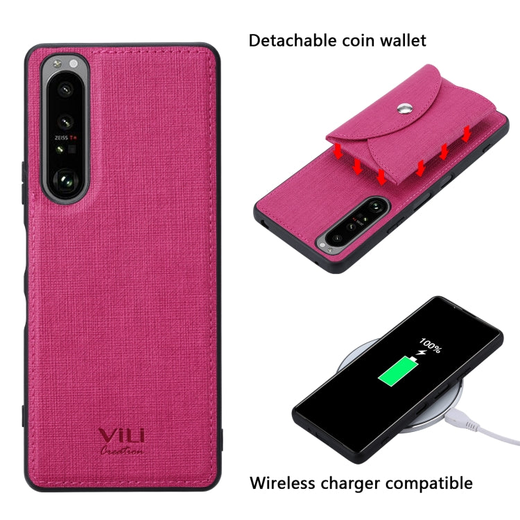 For Sony Xperia 1 III ViLi T Series TPU + PU Woven Fabric Magnetic Protective Case with Wallet(Rose Red)