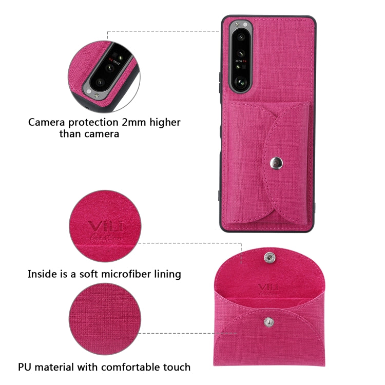 For Sony Xperia 1 III ViLi T Series TPU + PU Woven Fabric Magnetic Protective Case with Wallet(Rose Red)
