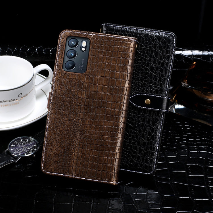 For OPPO Reno6 5G idewei Crocodile Texture Horizontal Flip Leather Case with Holder & Card Slots & Wallet(Dark Blue)