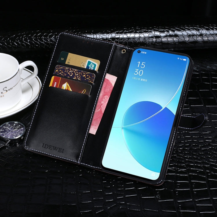For OPPO Reno6 5G idewei Crocodile Texture Horizontal Flip Leather Case with Holder & Card Slots & Wallet(Dark Blue)