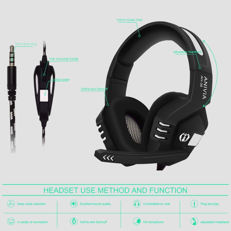 Anivia AH38 3.5mm Wired Gaming Headset with Microphone(Black Silver)